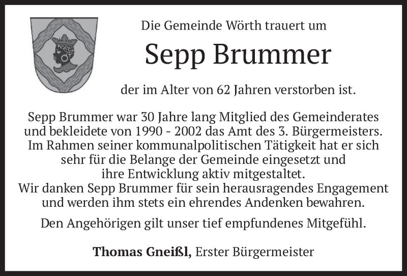  Traueranzeige für Sepp Brummer vom 08.05.2021 aus merkurtz