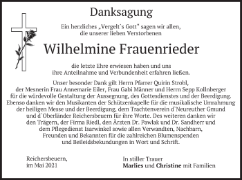 Traueranzeige von Wilhelmine Frauenrieder von merkurtz