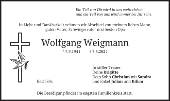 Traueranzeige von Wolfgang Weigmann von merkurtz