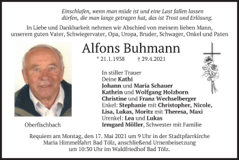 Traueranzeige von Alfons Buhmann von merkurtz