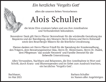 Traueranzeige von Alois Schuller von merkurtz