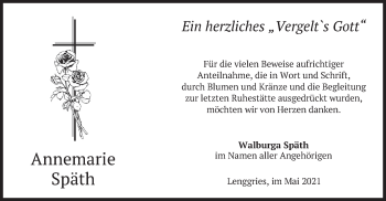 Traueranzeige von Annemarie Späth von merkurtz