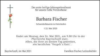 Traueranzeige von Barbara Fischer von merkurtz