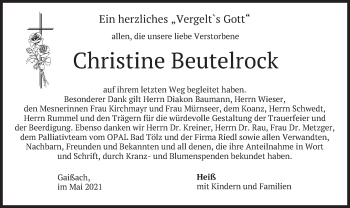 Traueranzeige von Christine Beutelrock von merkurtz