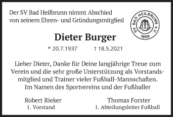 Traueranzeige von Dieter Burger von merkurtz