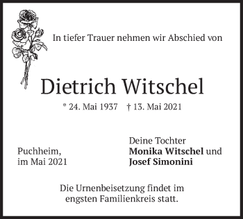 Traueranzeige von Dietrich Witschel