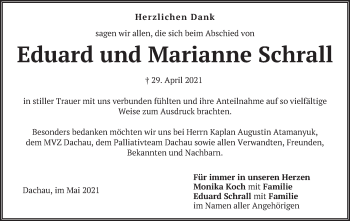 Traueranzeige von Eduard und Marianne Schrall