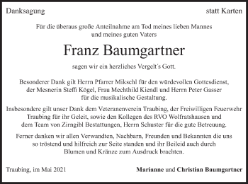 Traueranzeige von Franz Baumgartner von merkurtz