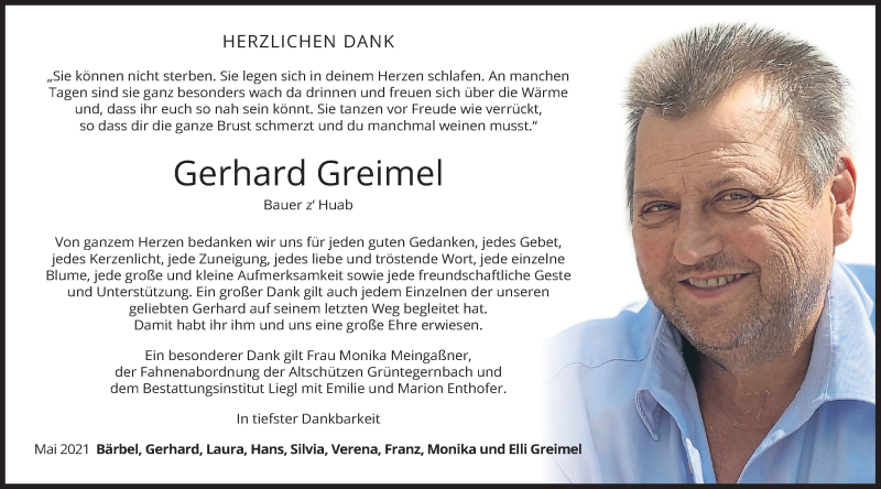  Traueranzeige für Gerhard Greimel vom 29.05.2021 aus merkurtz