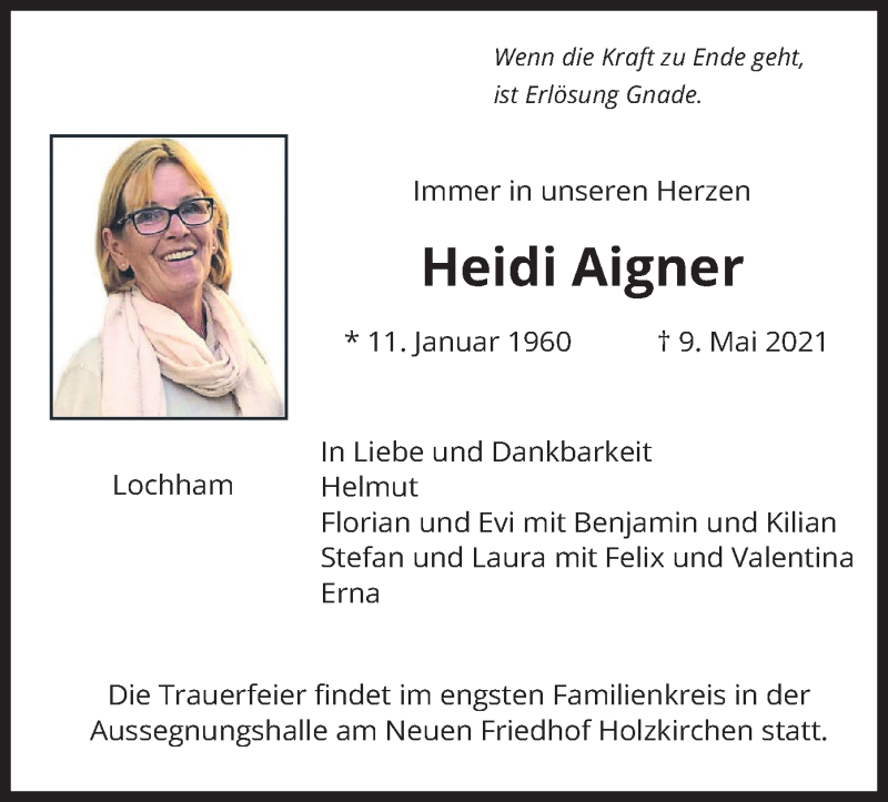  Traueranzeige für Heidi Aigner vom 12.05.2021 aus merkurtz
