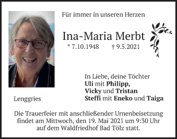 Traueranzeige von Ina-Maria Merbt von merkurtz