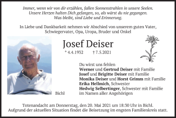 Traueranzeige von Josef Deiser von merkurtz