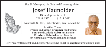 Traueranzeige von Josef Haunolder von merkurtz