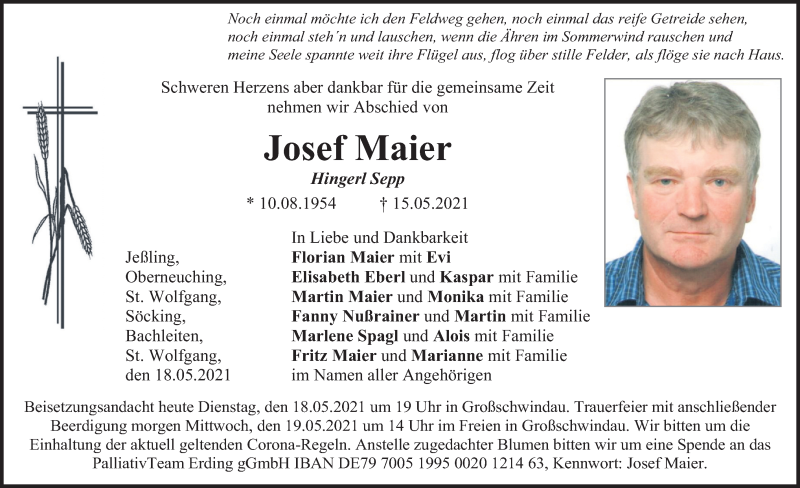  Traueranzeige für Josef Maier vom 18.05.2021 aus merkurtz