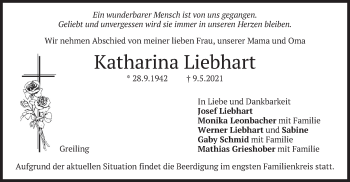 Traueranzeige von Katharina Liebhart von merkurtz