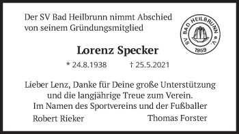 Traueranzeige von Lorenz Specker von merkurtz