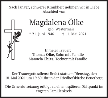 Traueranzeige von Magdalena Ölke von merkurtz