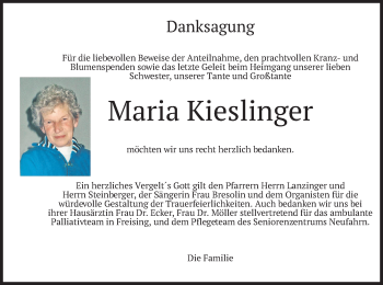 Traueranzeige von Maria Kieslinger von merkurtz