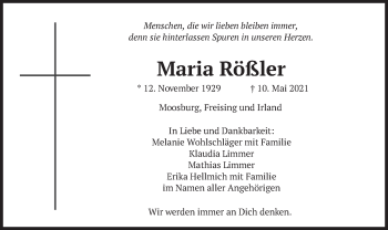 Traueranzeige von Maria Rößler von merkurtz