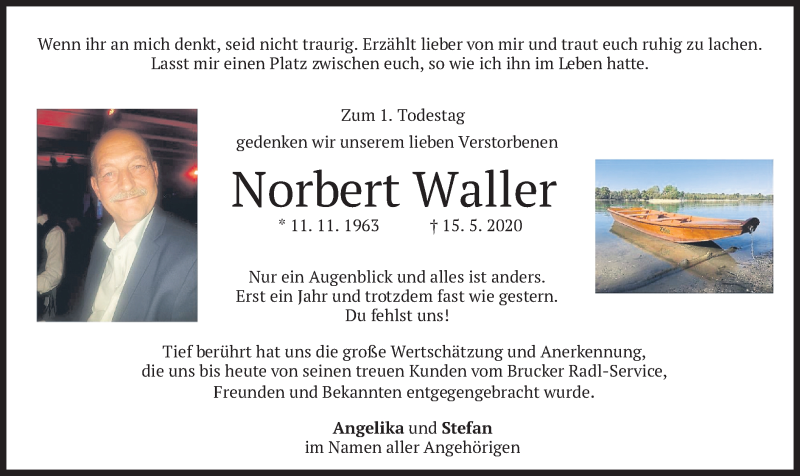  Traueranzeige für Norbert Waller vom 15.05.2021 aus merkurtz