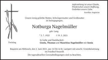 Traueranzeige von Notburga Nagelmüller von merkurtz