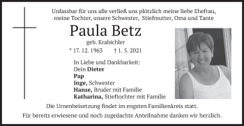 Traueranzeige von Paula Betz von merkurtz