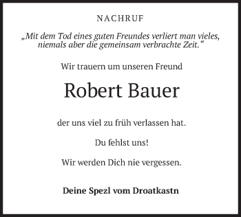 Traueranzeige von Robert Bauer von merkurtz