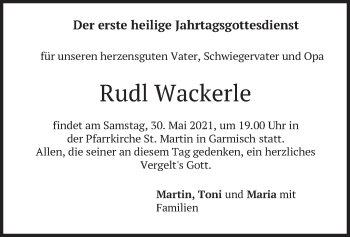Traueranzeige von Rudl Wackerle von merkurtz