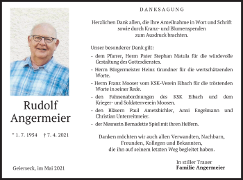 Traueranzeige von Rudolf Angermeier von merkurtz