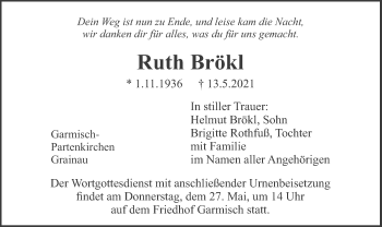 Traueranzeige von Ruth Brökl von merkurtz