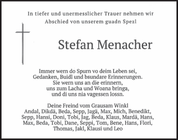 Traueranzeige von Stefan Menacher von merkurtz