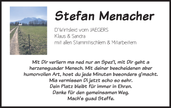 Traueranzeige von Stefan Menacher von merkurtz