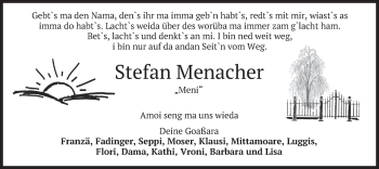 Traueranzeige von Stefan Menacher von merkurtz