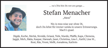 Traueranzeige von Stefan Menacher von merkurtz