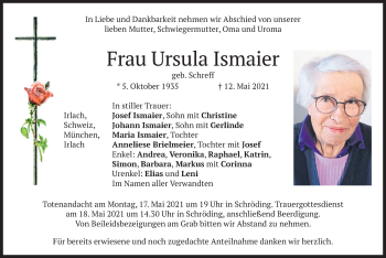 Traueranzeige von Ursula Ismaier von merkurtz