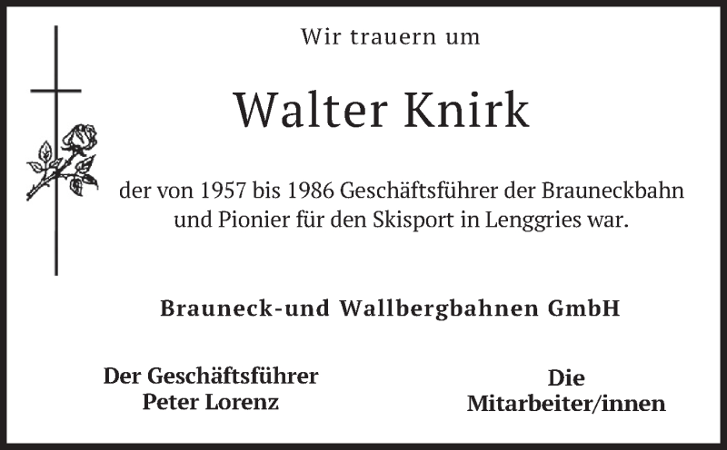  Traueranzeige für Walter Knirk vom 27.05.2021 aus merkurtz