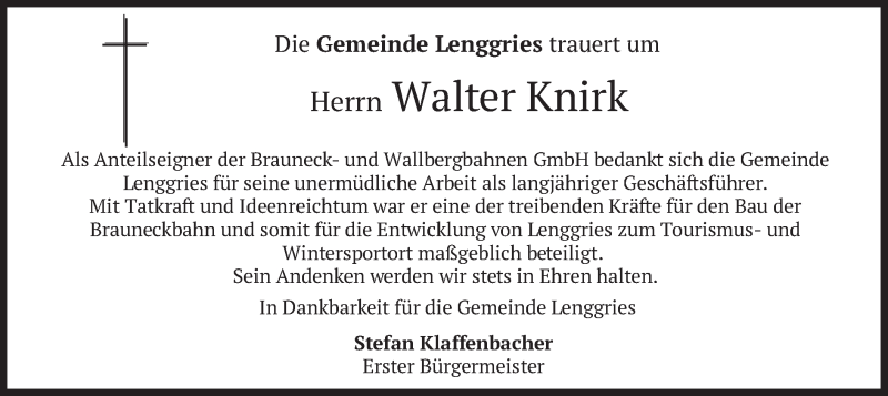  Traueranzeige für Walter Knirk vom 26.05.2021 aus merkurtz
