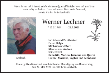 Traueranzeige von Werner Lechner von merkurtz