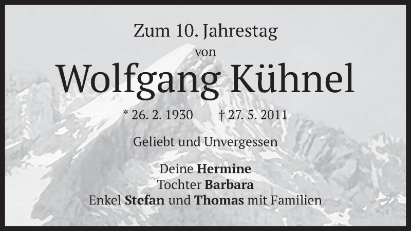  Traueranzeige für Wolfgang Kühnel vom 27.05.2021 aus merkurtz