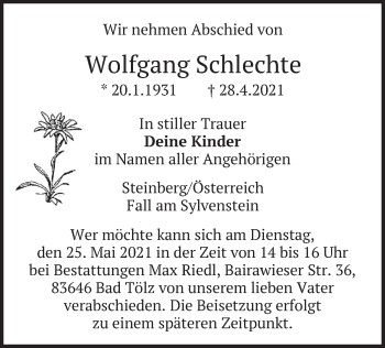 Traueranzeige von Wolfgang Schlechte von merkurtz