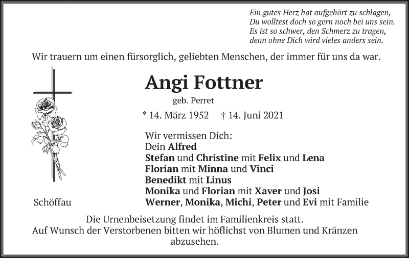  Traueranzeige für Angi Fottner vom 16.06.2021 aus merkurtz