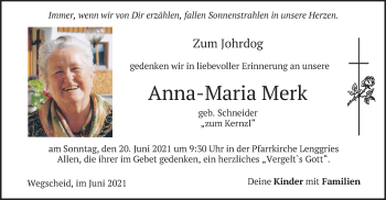 Traueranzeige von Anna-Maria Merk von merkurtz