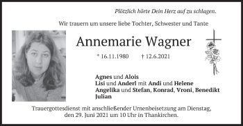 Traueranzeige von Annemarie Wagner von merkurtz