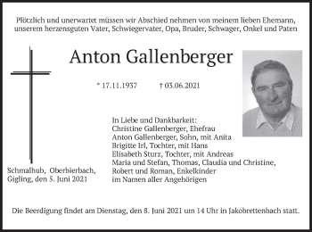 Traueranzeige von Anton Gallenberger von merkurtz