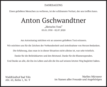 Traueranzeige von Anton Gschwandtner von merkurtz