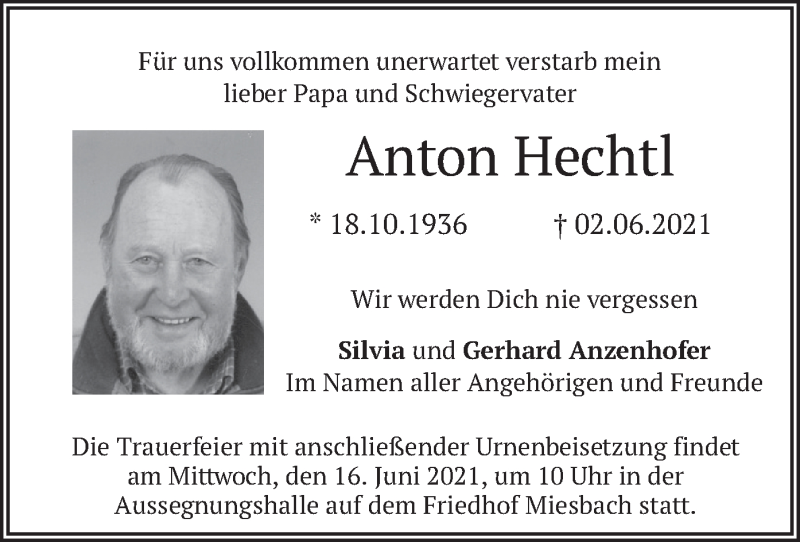  Traueranzeige für Anton Hechtl vom 12.06.2021 aus merkurtz
