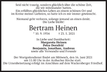 Traueranzeige von Bertram Heinen von merkurtz