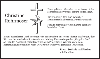 Traueranzeige von Christine Rohrmoser von merkurtz