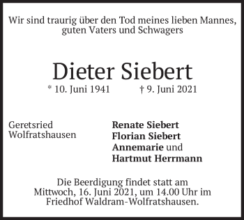 Traueranzeige von Dieter Siebert von merkurtz