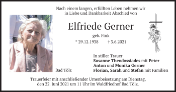 Traueranzeigen von Elfriede Gerner | trauer.merkur.de